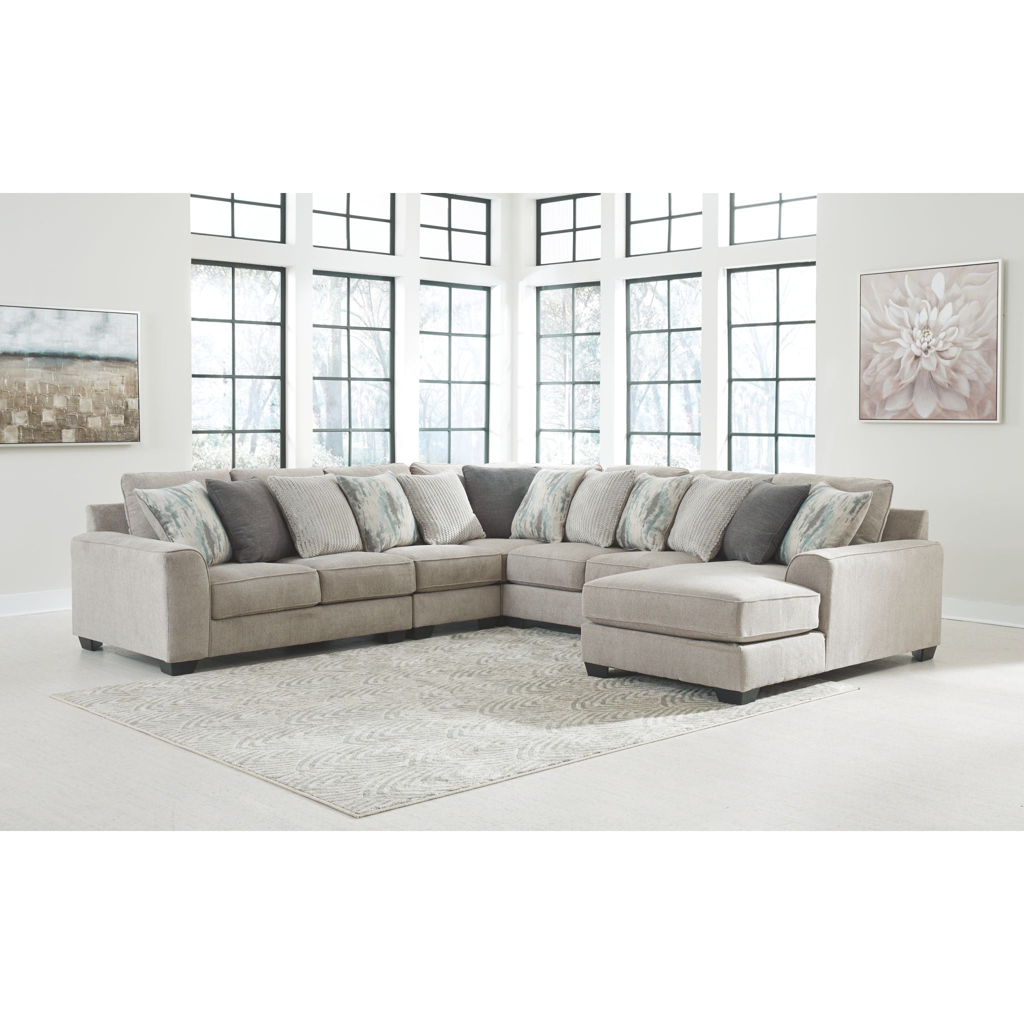 Ardsley 5-Piece Sectional Sofa with Chaise Lounge - Modern L-Shaped Couch Set for Living Room, Family Room & Home Theater - Soft Fabric Upholstery & Comfortable Seating