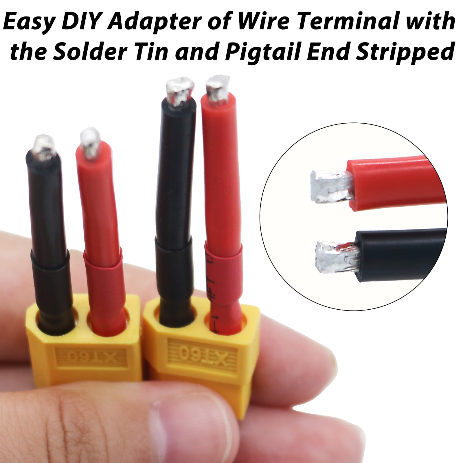 XT60 Connector Plug Cable - 10PCS (5 Female & 5 Male) with 12AWG Silicon Wire for RC Lipo Battery, Drone, Car, Boat - High Current Power Connectors for DIY Electronics, Solar Projects, and RC Hobby Applications