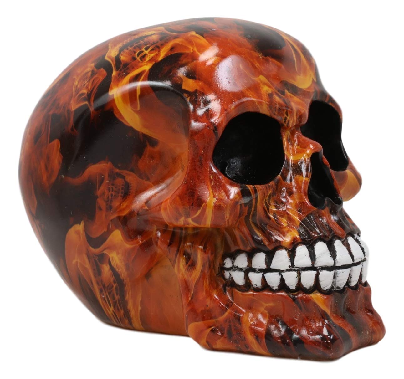 Ebros Gothic Day of The Dead Sugar Skull Statue - Dante's Inferno Burning Hell Fire Tattoo Skeleton Cranium Figurine for Halloween Decor, Haunted House Props & Gothic Home Decor