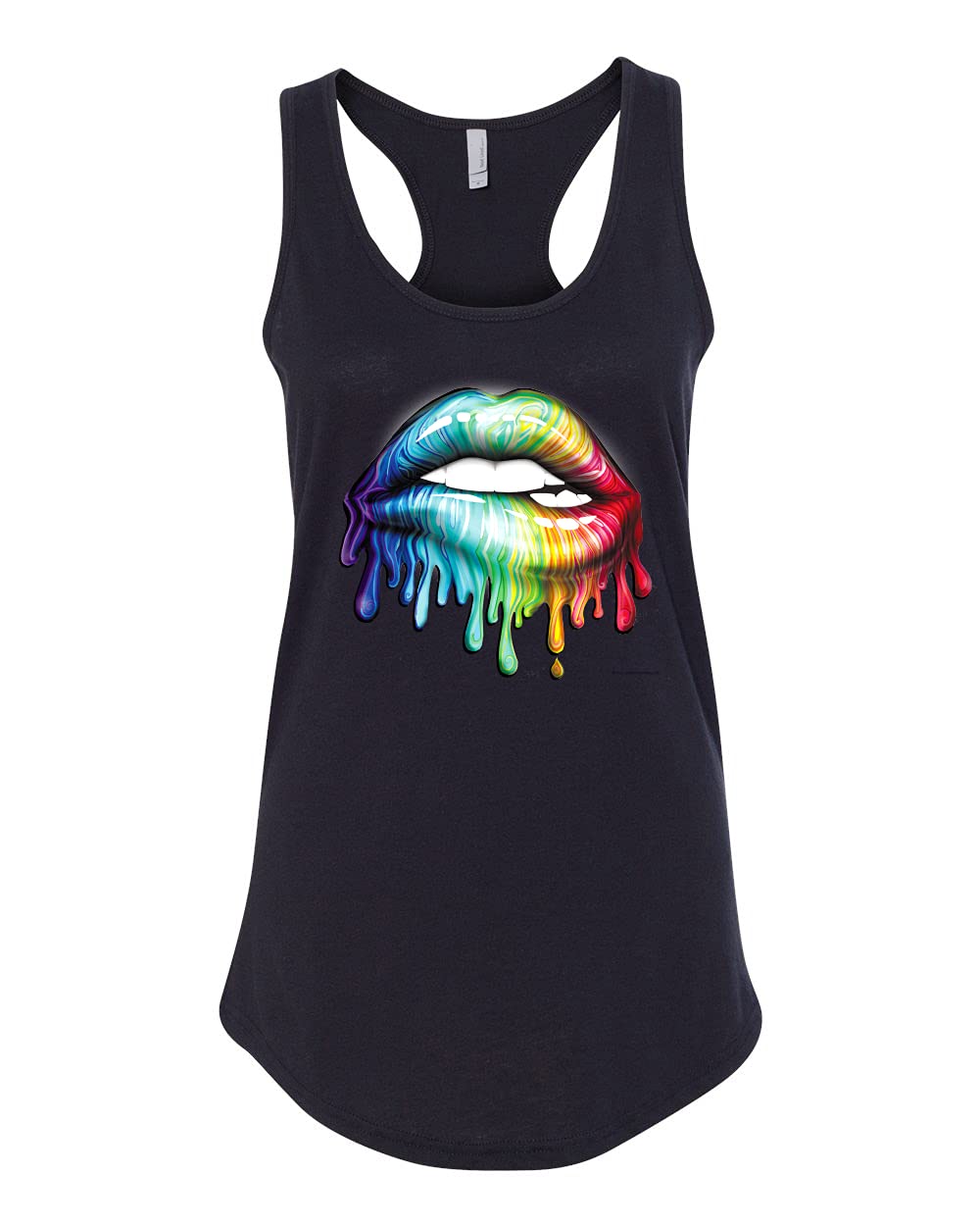 Vibrant Neon Rainbow Lip Print Racerback Tank Top for Women - Trendy Pop Culture Fashion for Casual Wear & Summer Outfits