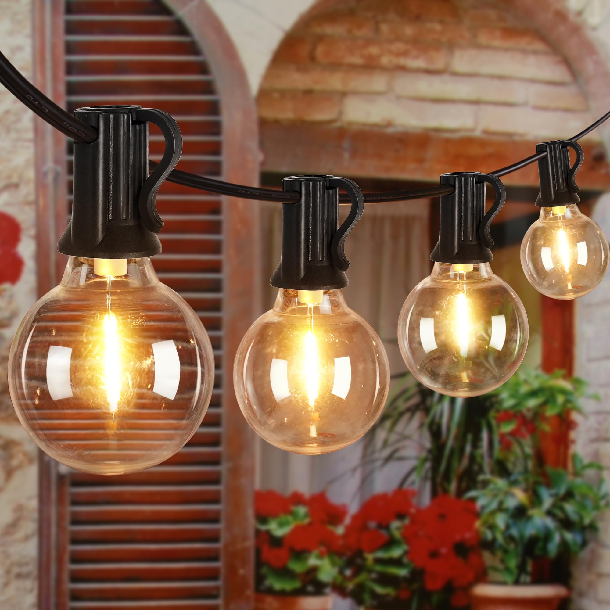 25Ft G40 String Lights - 13 Bulbs (1 Spare) Waterproof Shatterproof Connectable Outdoor Patio Lights for Backyard, Porch, Balcony, Garden, Deck - Perfect for Weddings, Parties & Holiday Decorations