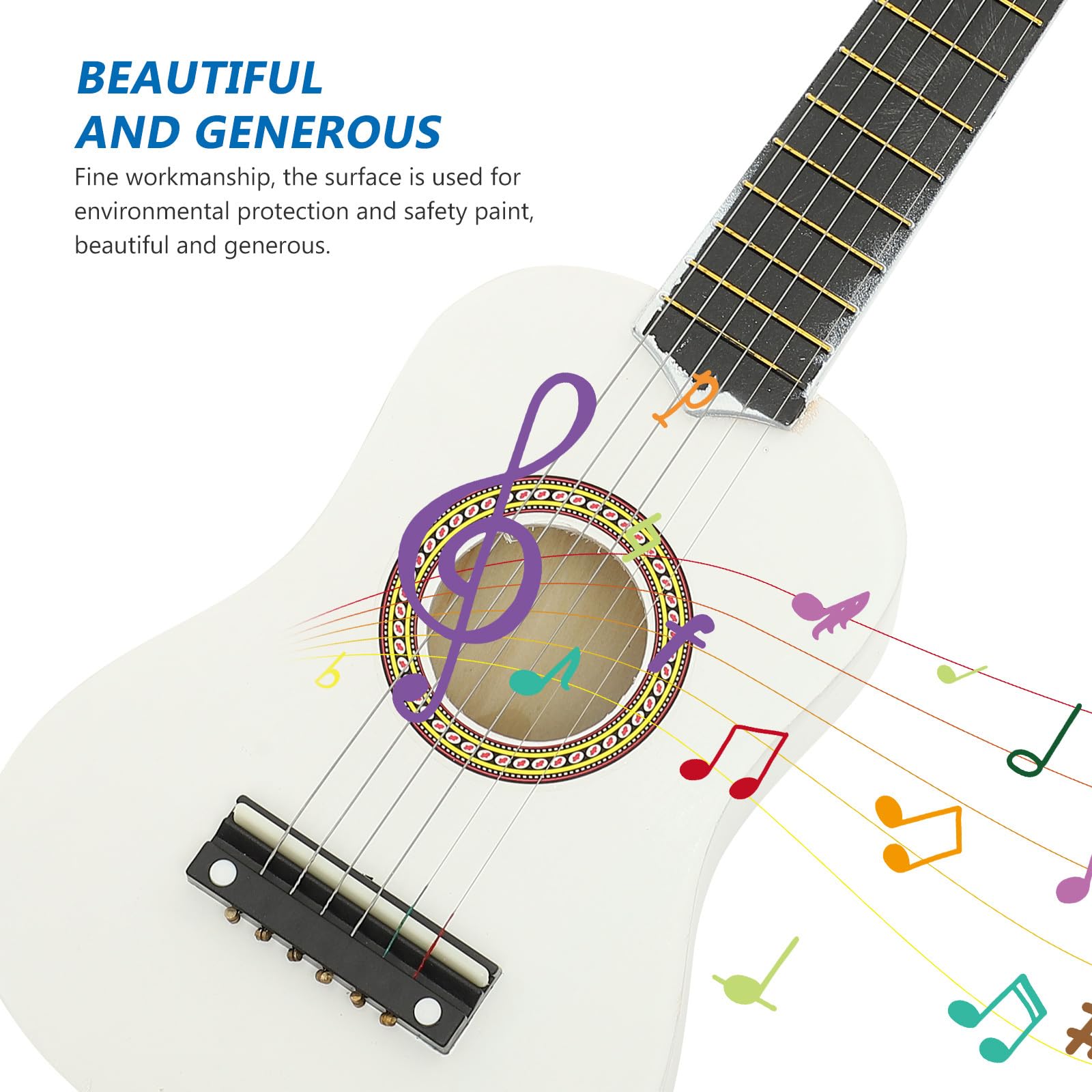 FOMIYES 21 Inch Acoustic Guitar for Kids - Mini Wooden Travel Guitar for Beginners, Children's Musical Instrument with Strings (White) - Perfect for Home Practice, Travel & Early Music Education