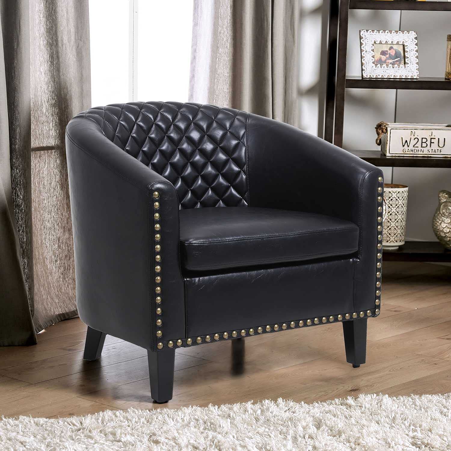 FRITHJILL Club Chair - Upholstered Arm Barrel Chair with Nailhead Trim & Solid Wood Legs for Bedroom, Living Room - Perfect for Reading Nook, Home Office & Lounge Areas