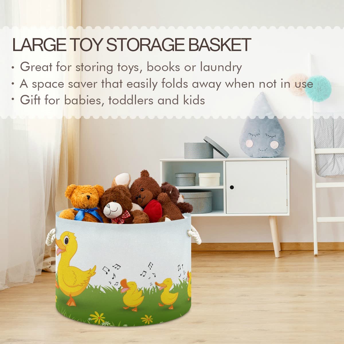 Happy Duck Cartoon Large Collapsible Storage Basket - 20