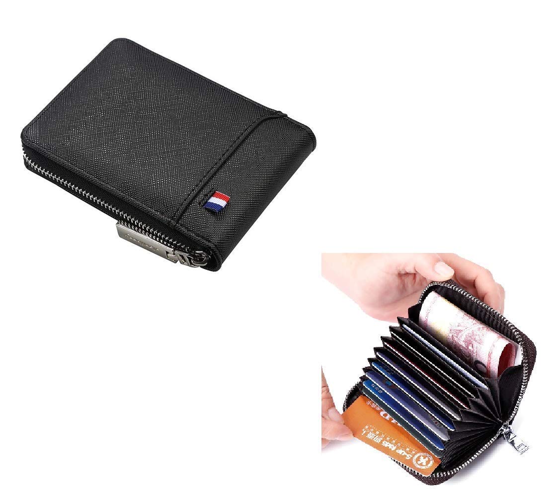 SPIN CART RFID Blocking Credit Card Holder - 10 Slot Compact Zipper Wallet for Men & Women (Black) | Perfect for Travel, Business & Everyday Use