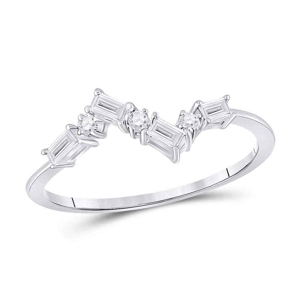 14K White Gold Women's Baguette Diamond Stackable Band Ring - 1/6 Cttw, Elegant Wedding Band, Anniversary Gift, Everyday Luxury Jewelry for Women