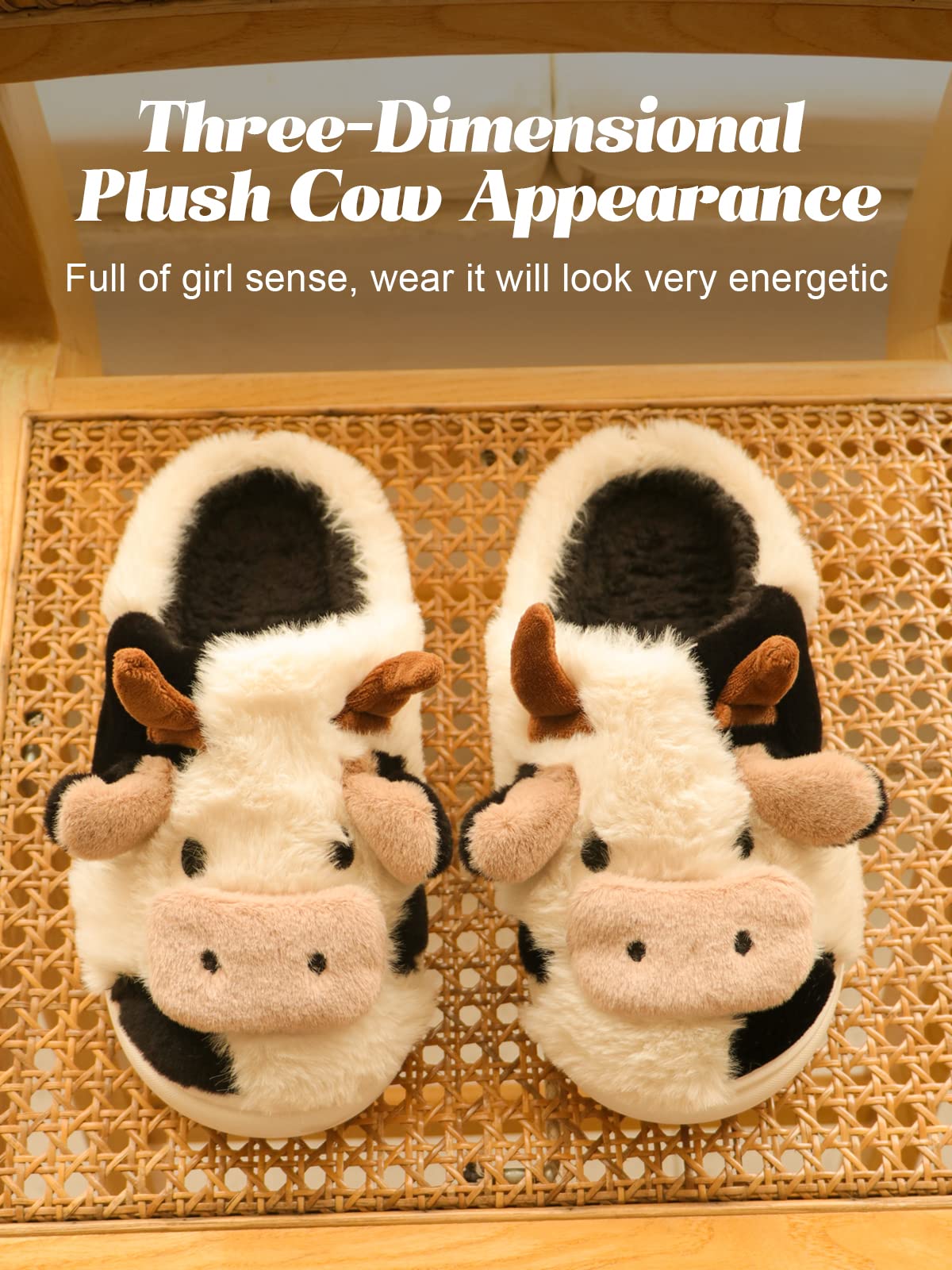 VRPQ Cow Slippers for Women & Men - Cartoon Animal House Slippers, Warm Winter Indoor/Outdoor Slides - Perfect for Home, Lounge, and Gift Giving