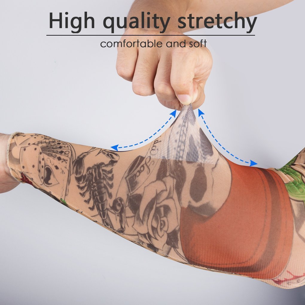 Waterproof Fake Temporary Tattoo Sleeves - Full Arm Sun Protection UV Body Art Stockings for Costume Parties, Cosplay & Summer Outdoor Activities