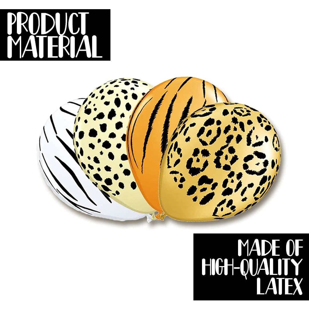 12PCS Jungle Animal Print Balloons - Safari & Zoo Themed Latex Balloons with Matching Ribbon for Birthday Party Decorations, Baby Shower, Jungle Theme Events (Zebra, Giraffe, Leopard Prints)