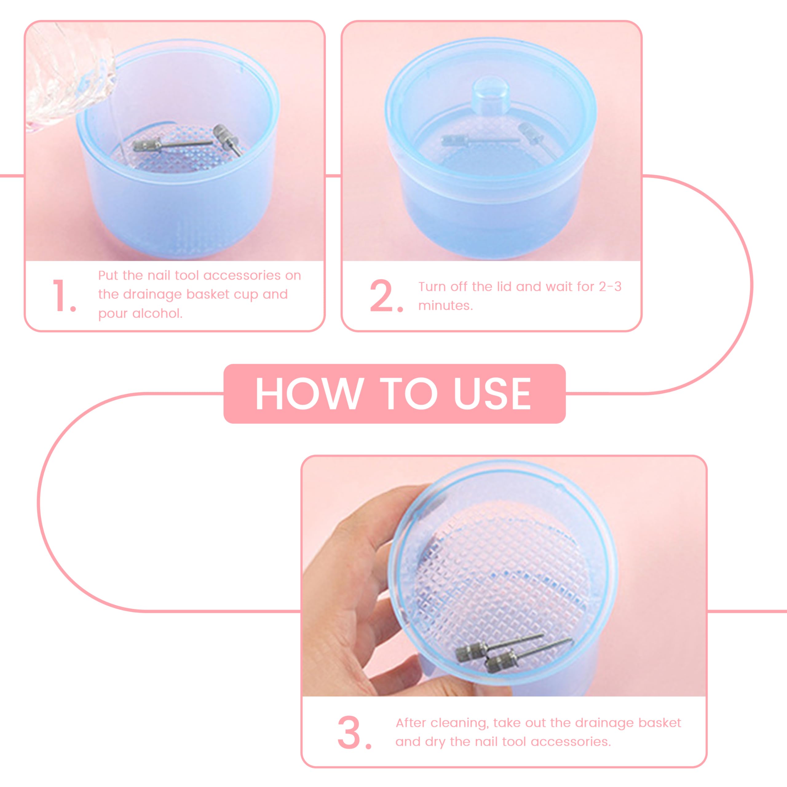 Professional Nail Art Tools Cleaner Storage Box - Organize Nail Drill Bits, Clippers, Cutters & Tweezers with Alcohol Soaking Cleaner | Portable Nail Salon Accessories Case for Home & Travel (Blue)