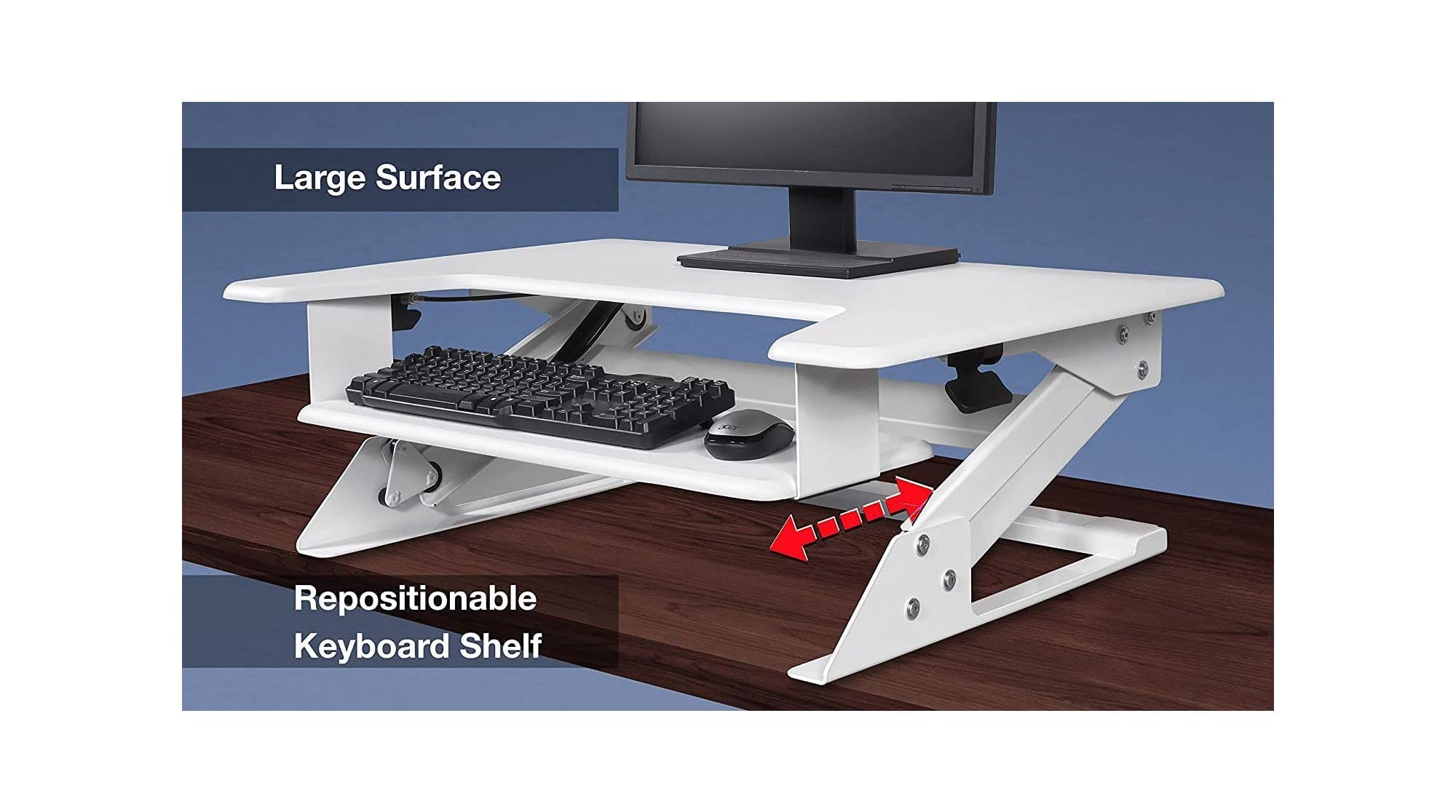 Kantek Adjustable Sit to Stand Desktop Riser - Ergonomic Height Adjustable Monitor Stand for Home & Office (STS900W, White) | Perfect for Dual Monitor Setup & Improving Posture