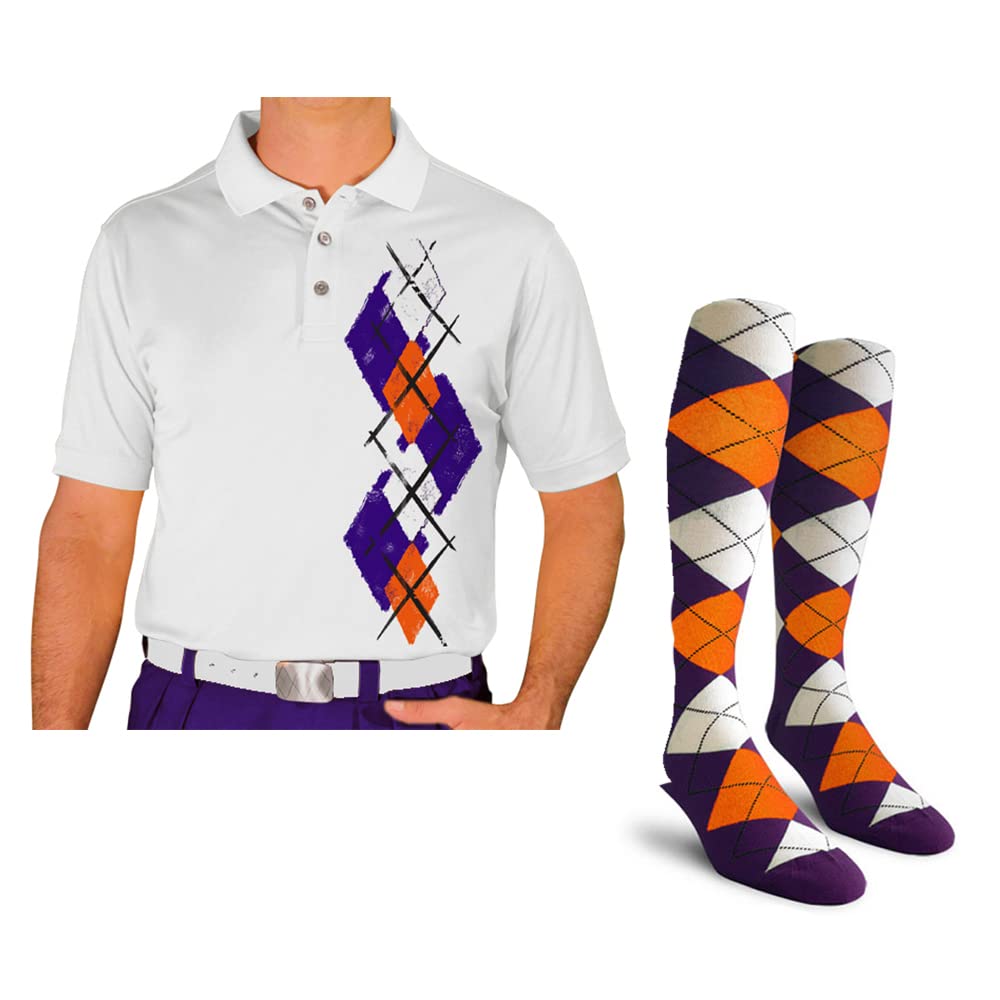 Men's Dry Fit Short Sleeve Graphic Golf Polo Shirt with Matching Socks - Argyle Paradise Design (AA-ZZ) | Breathable Moisture-Wicking Performance Shirt for Golf, Tennis & Casual Wear
