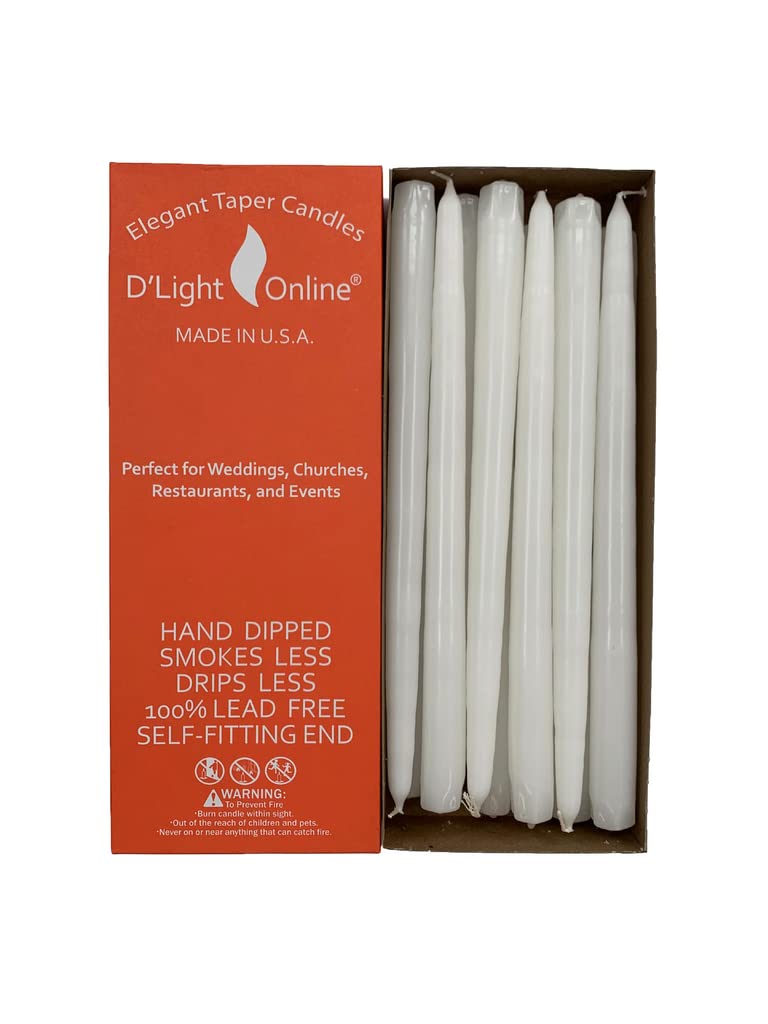 Premium 10 Inch White Taper Candles - Hand-Dipped Dripless & Smokeless Bulk Pack of 12 for Weddings, Dining, Church & Holiday Decorations - Elegant Unscented Candlesticks for Romantic Dinners & Special Events