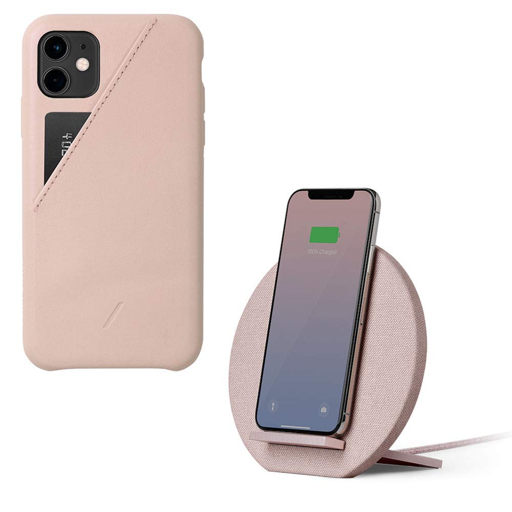 Native Union Clic Card Case for iPhone 11 with Wireless Charging Dock - Nude & Rose - Qi Compatible for iPhone & Android | Perfect for Travel, Work & Everyday Use
