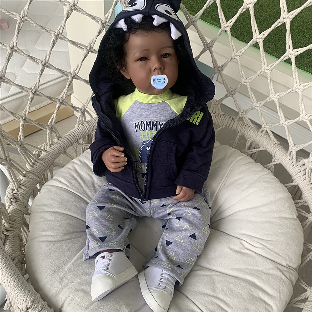 20 Inch Realistic Weighted African American Reborn Baby Doll - Lifelike Black Skin Boy with Blue Eyes, Perfect Gift for Boys | Nursery Decor, Playtime, Collectibles & Emotional Support