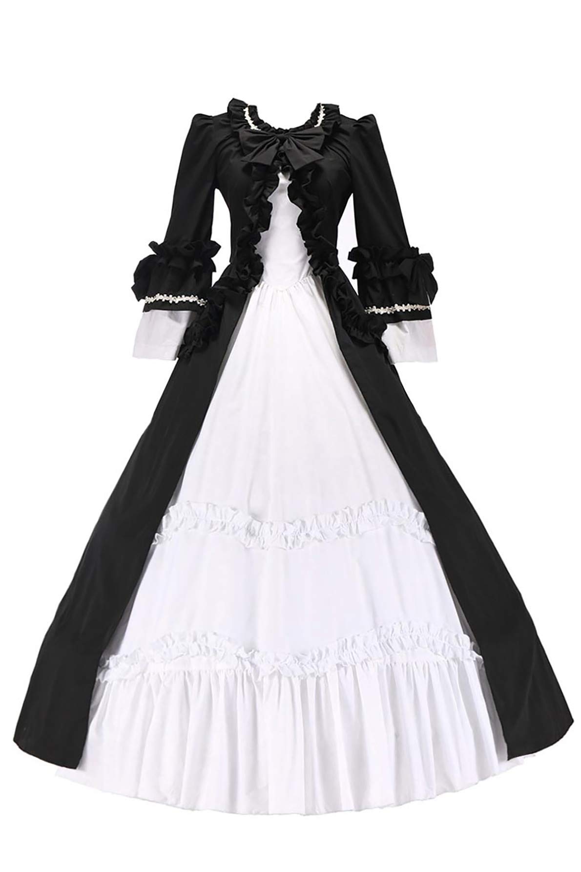 Elegant Colonial Renaissance Vintage Gothic Lolita Ball Gown - Black & White Cotton Dress for Cosplay, Tea Parties & Victorian Events