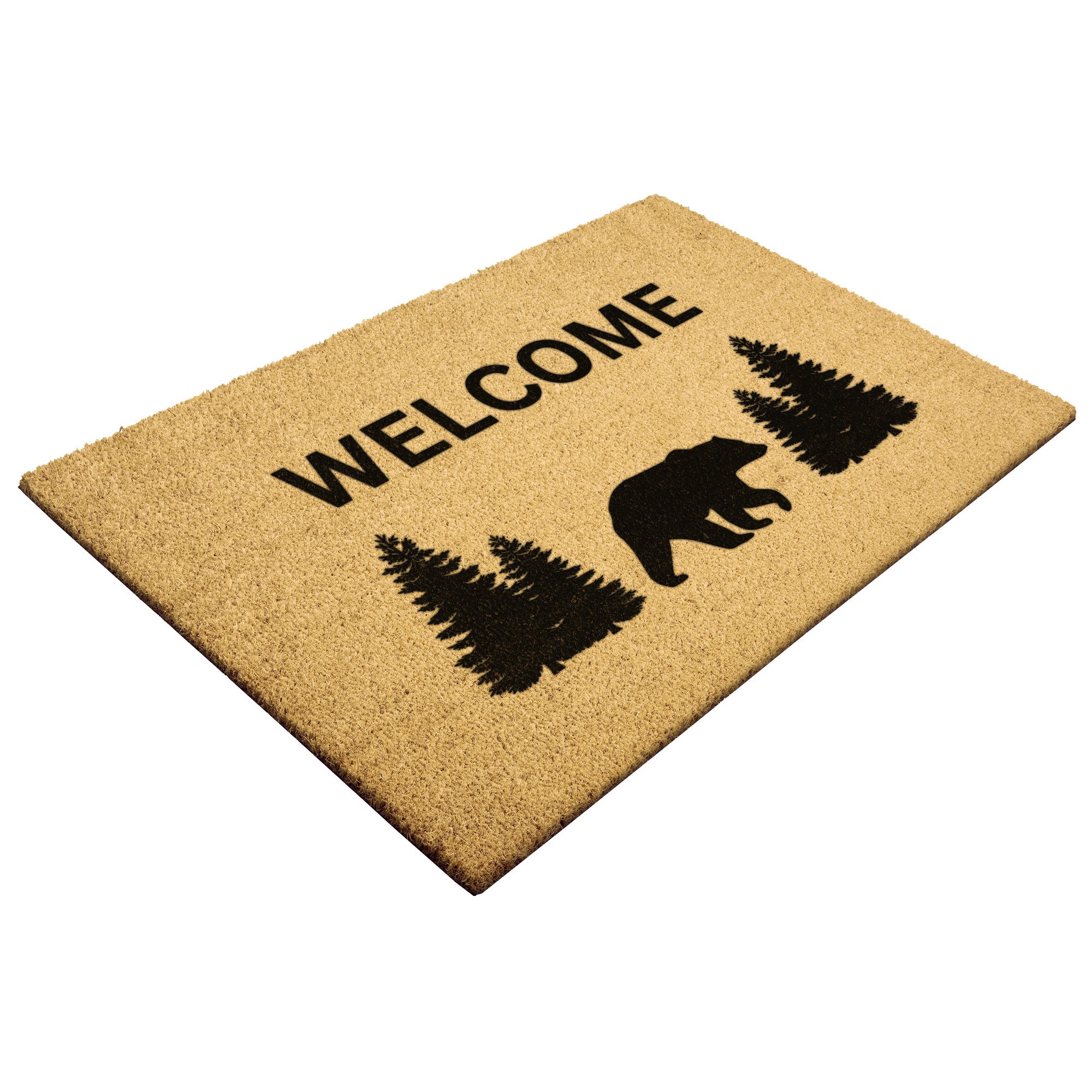 Premium Coir Welcome Doormat - Bear & Trees Design - Non-Slip Entryway Rug for Cabin, Lodge, or Home Decor - Perfect for Outdoor & Indoor Use