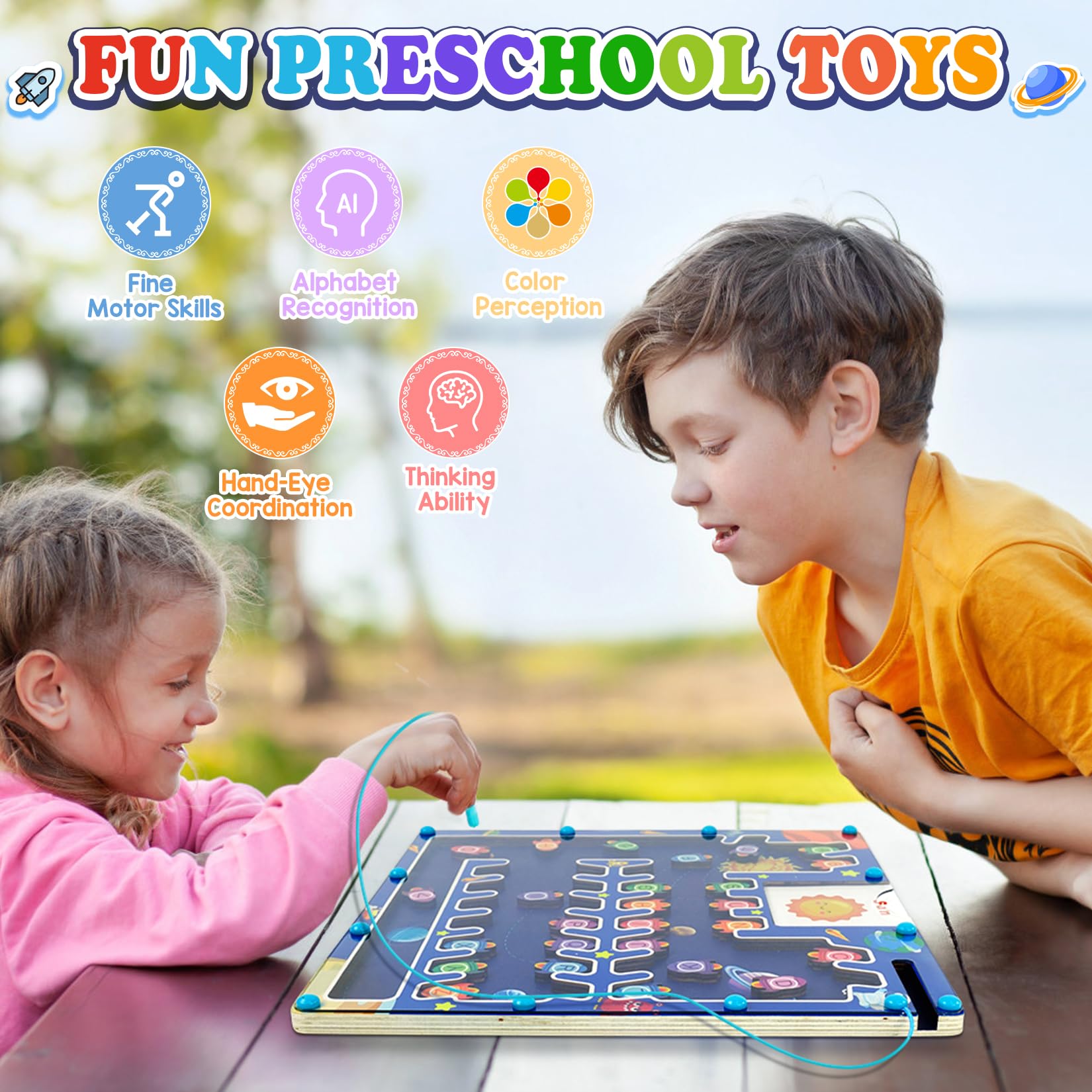 Magnetic Alphabet Maze Board Letter Puzzle Toy for Kids Ages 3+ | Montessori Fine Motor Skills Learning Toy | Sensory Educational Game for Toddlers Boys & Girls | Perfect for Preschool Classroom & Homeschooling Activities - Model CXMG-TK-001