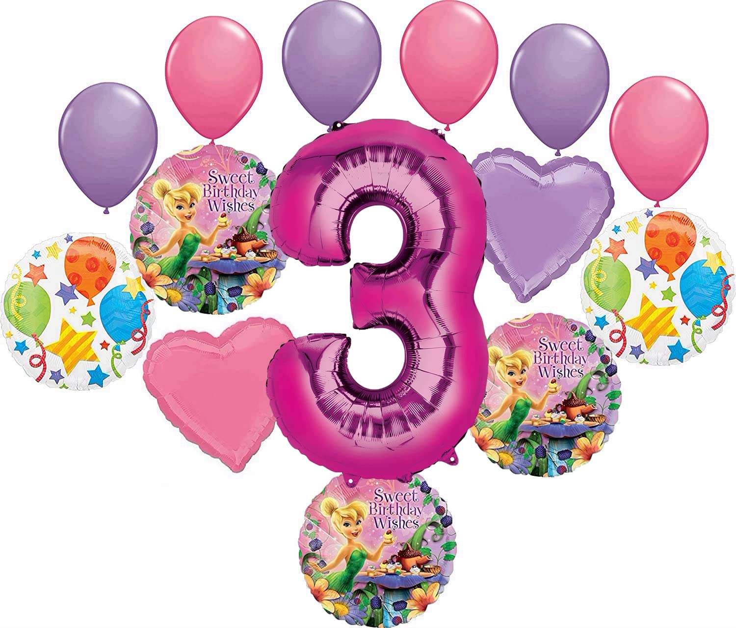 Tinkerbell Birthday Balloon Bouquet - Pink 3rd Birthday Party Decorations for Girls | Fairy Theme Party Supplies, Baby Shower & Sweet 16 Decor