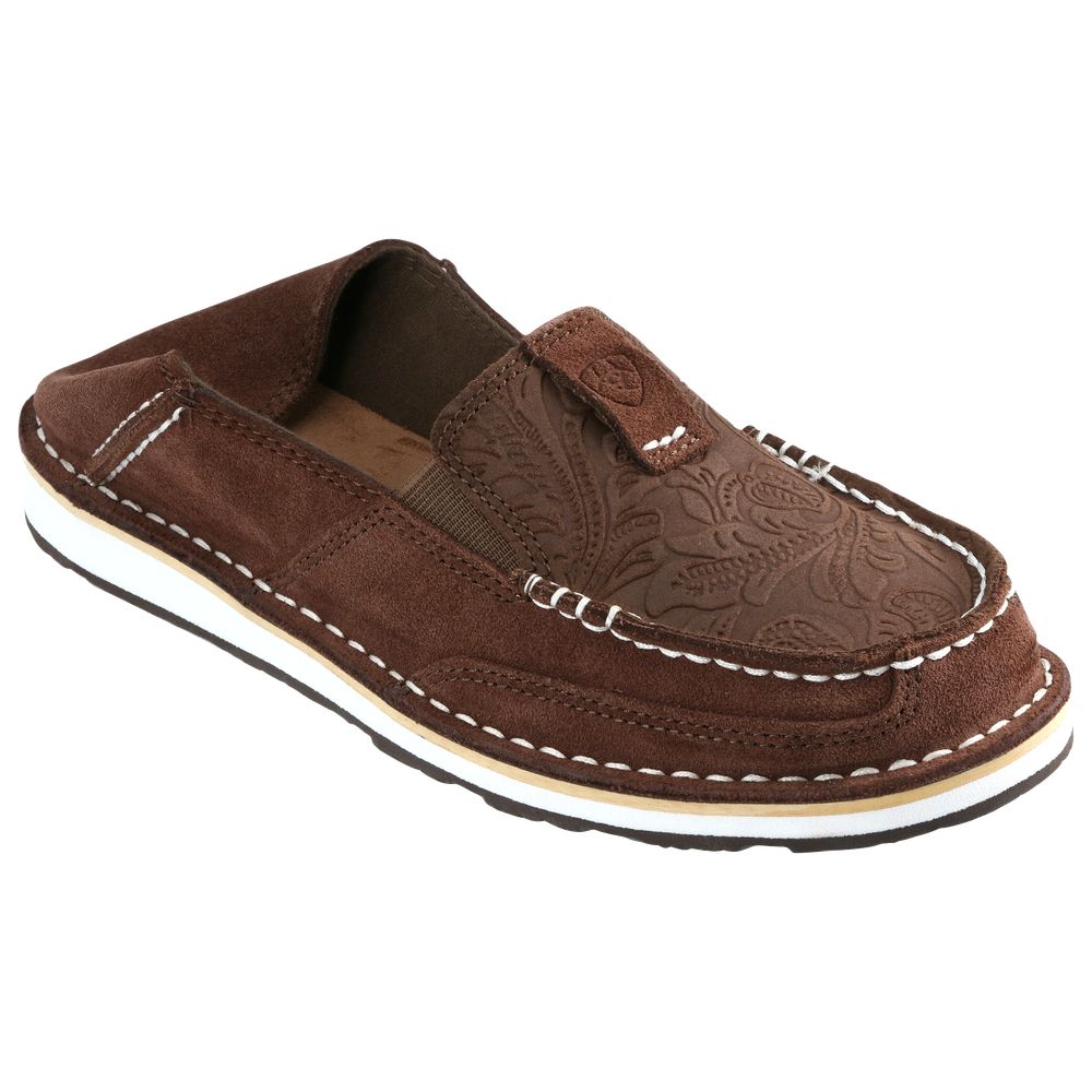 Ariat Cruiser Floral Embossed Leather Slip On Shoes for Women - Brown Suede/Brown Floral Embossed - Size 9M - Comfortable Casual Loafers for Walking, Work & Everyday Wear