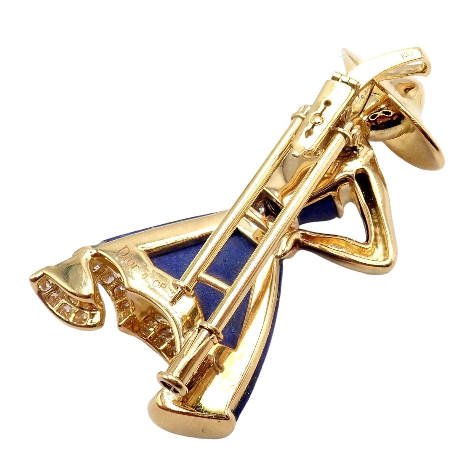 Authentic Christian Dior 18k Yellow Gold Diamond Lapis Lady Dior Brooch Pendant - Luxury Jewelry for Women, Perfect for Parties, Weddings & Special Occasions