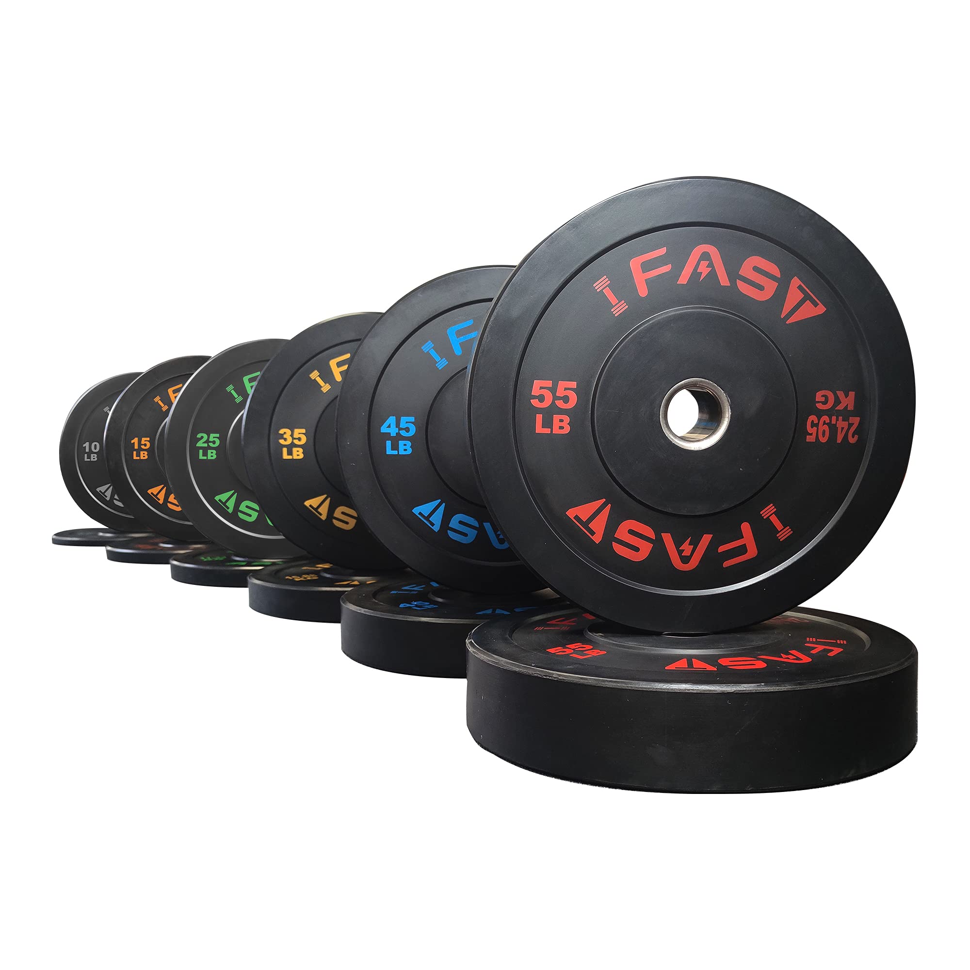 IFAST Olympic Weight Plates Set 370LB - Color Coded Rubber Bumper Plates with 2-Inch Steel Hub for Strength Training, Weightlifting & Home Gym | Perfect for CrossFit, Powerlifting & Functional Fitness Workouts