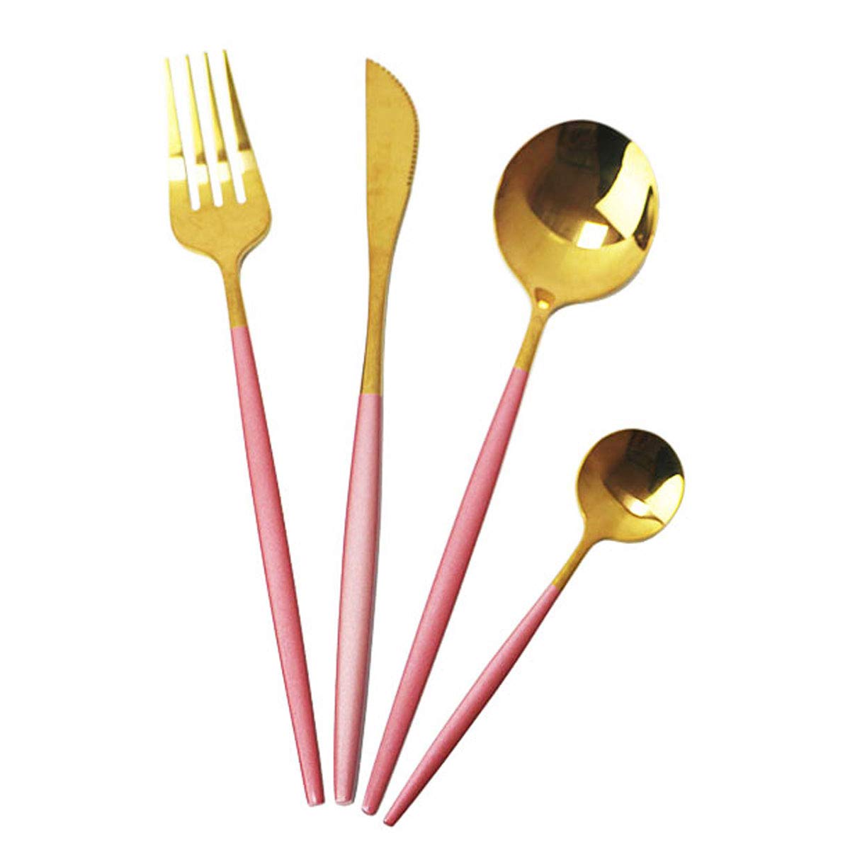 24-Piece Silverware Set - Premium 18/10 Stainless Steel Flatware Set with Mirror Polish (6 Forks, 6 Spoons, 6 Knives, 6 Teaspoons) - Durable Reusable Cutlery for Restaurants, Weddings, Parties & Everyday Dining - Elegant Pink Handle Design for Home & Kitchen Use