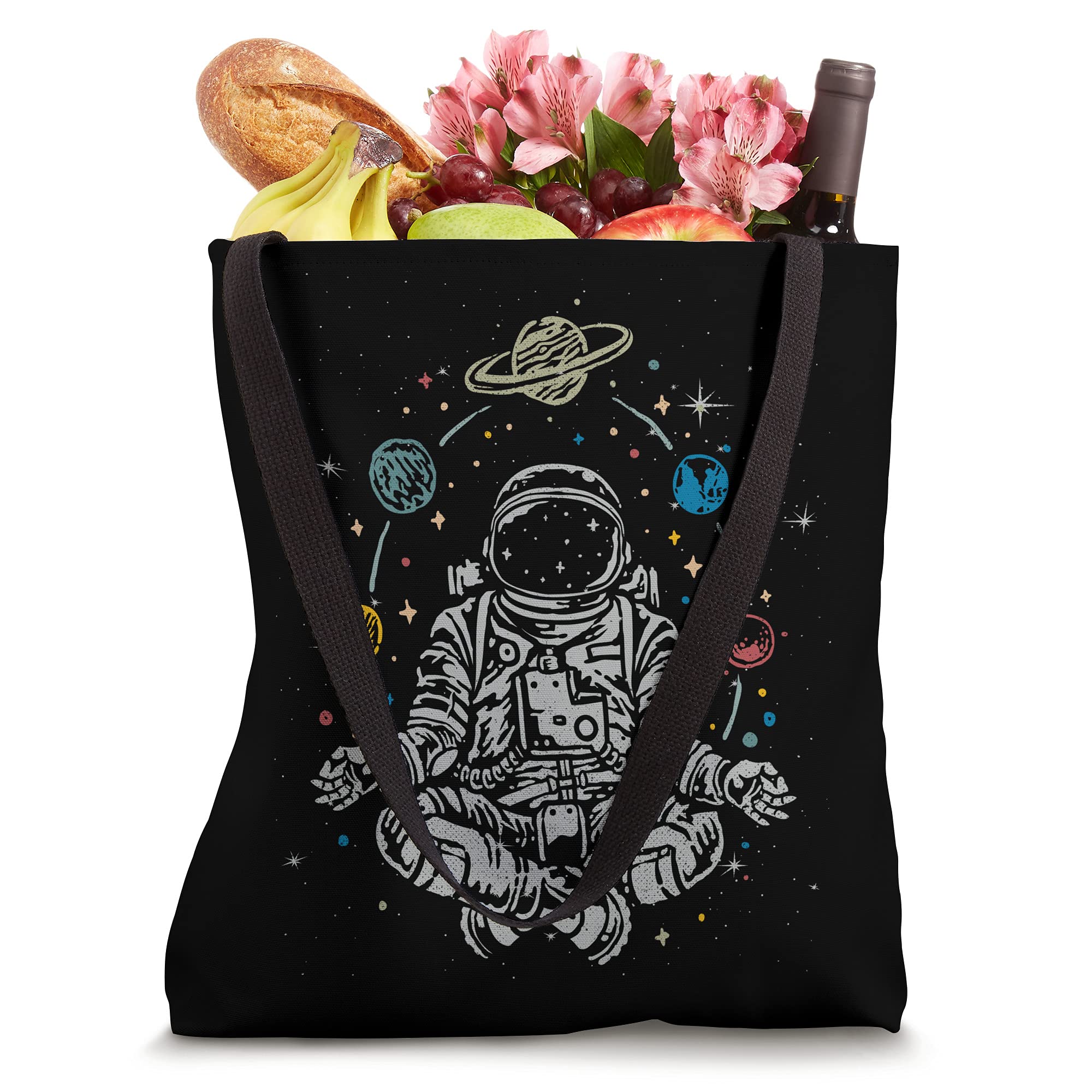 Vintage Lotus Meditating Astronaut Zen Yoga Planets Universe Tote Bag - Eco-Friendly Canvas Shoulder Bag for Yoga, Meditation, Beach & Everyday Use