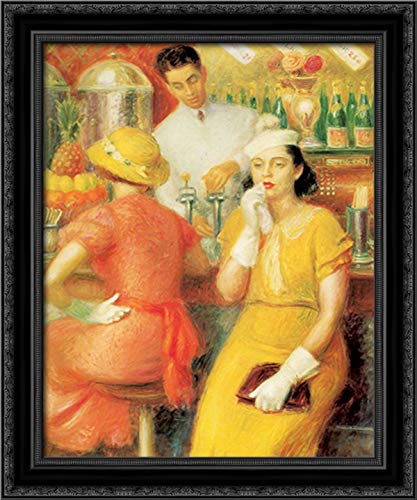 William James Glackens 20x24 Black Ornate Wood Framed Canvas Art Print - Vintage Soda Fountain Painting - Perfect for Kitchen, Bar, Restaurant & Home Decor