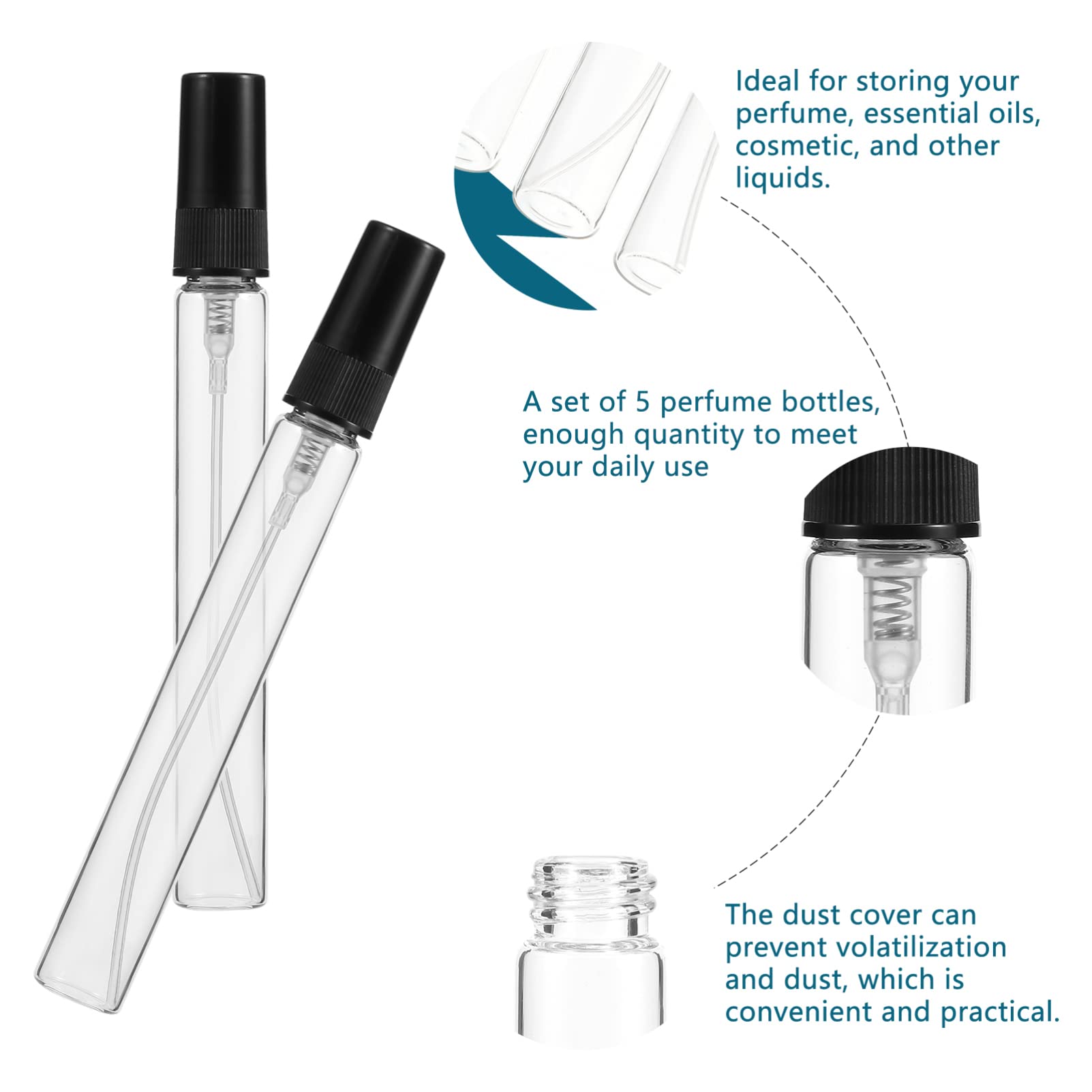 Minkissy 20-Pack 10ml Refillable Glass Perfume Spray Bottles - Travel-Sized Mini Perfume Atomizers for Essential Oils & Fragrances, Fine Mist Sample Vials (Black) - Perfect for DIY Perfume Mixing, Travel Toiletries & Gift Sets