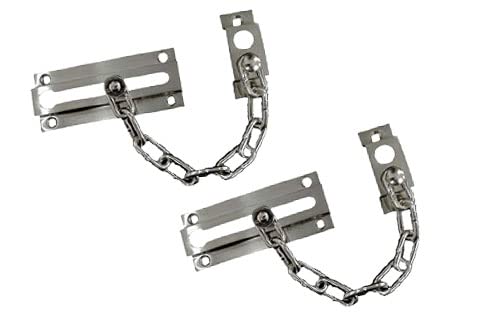 QCAA Solid Brass Chain Door Guard with 9-Link Steel Chain - Satin Brushed Nickel Finish (2 Pack) - Secure Entryway Protection for Homes & Apartments