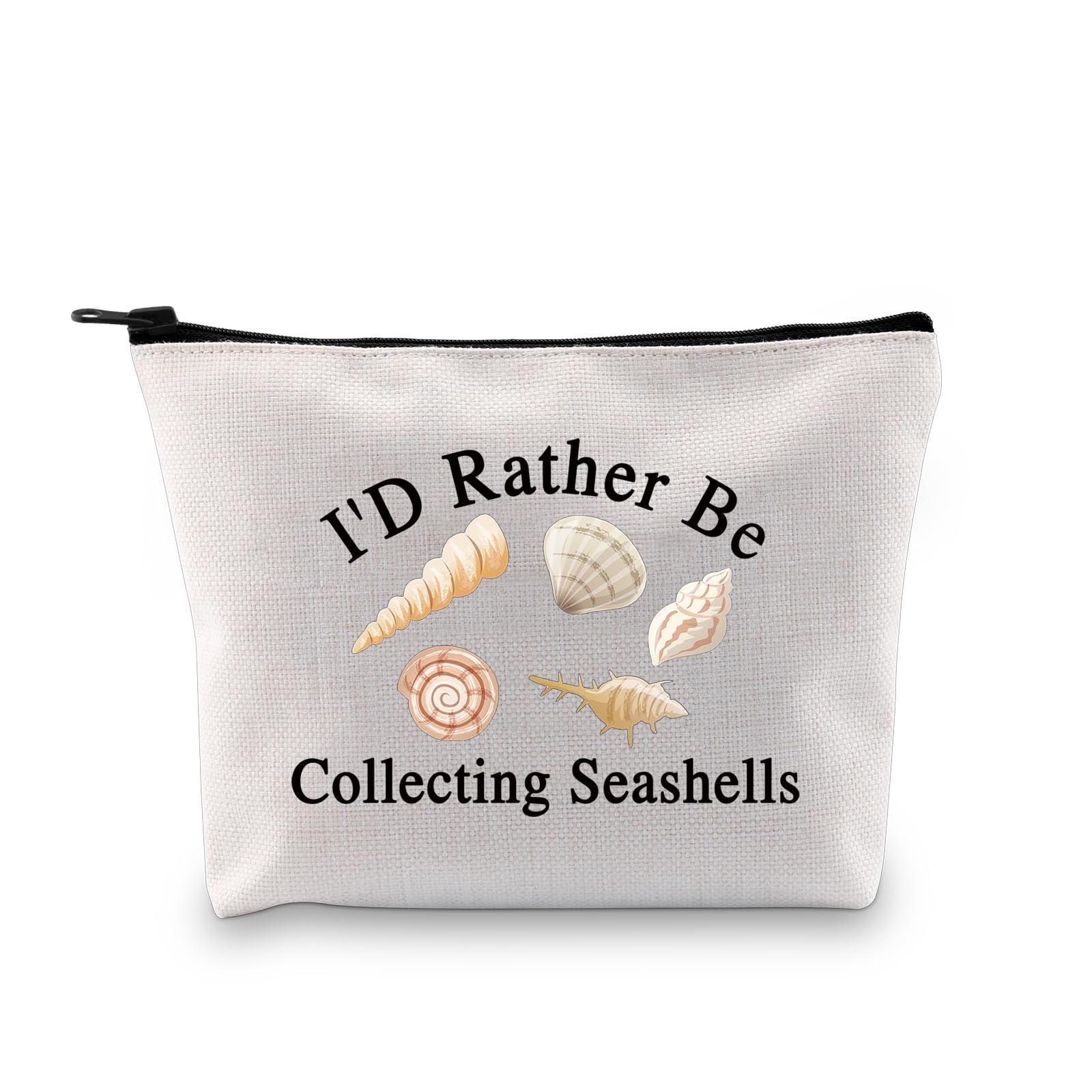 JXGZSO Seashell Collectors Gift - Zippered Toiletry Bag with 'I'd Rather Be Collecting Seashells' Print - Perfect Beach Vacation Accessory for Shell Collectors & Beachcombers