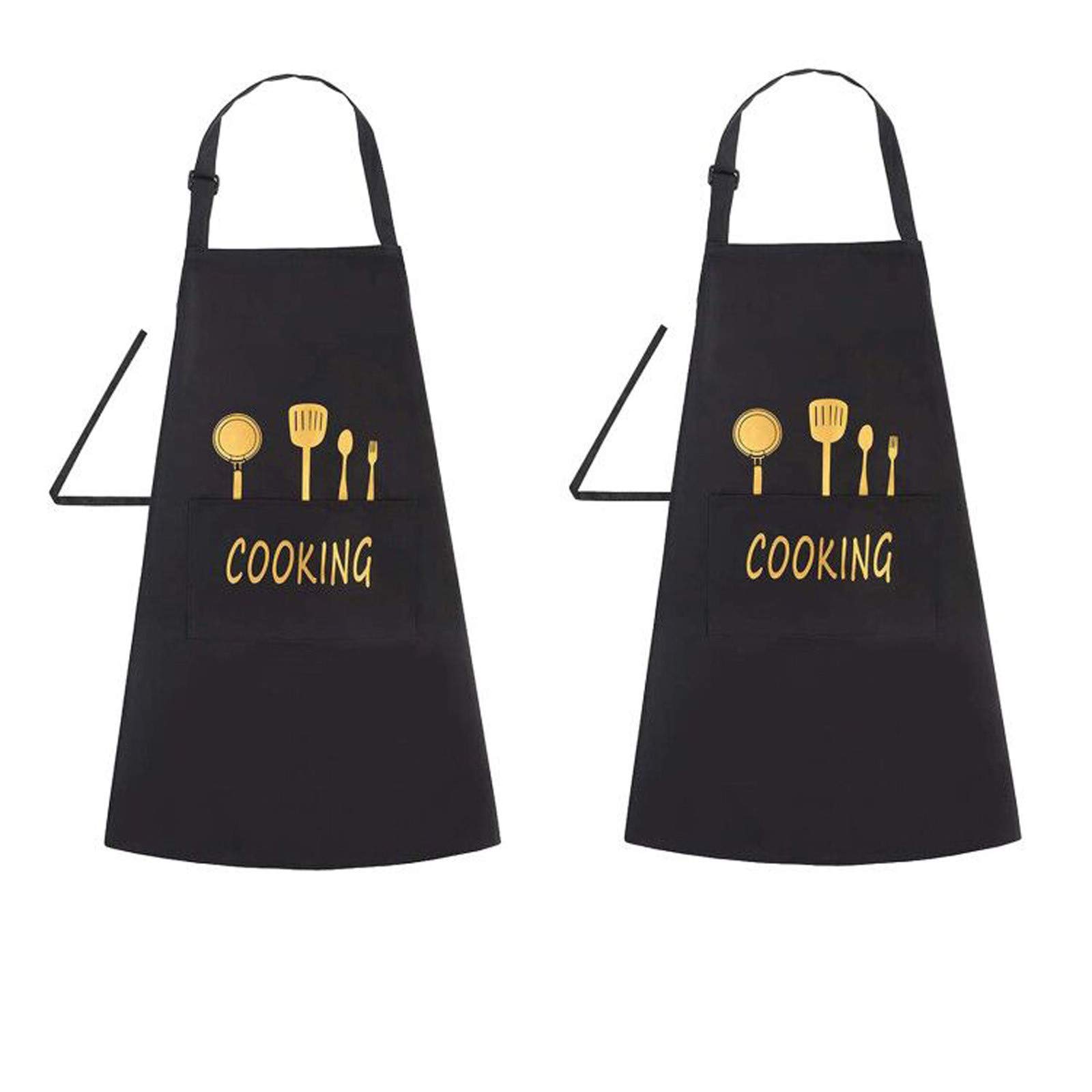 Kitchen Adult Print Aprons 2pc - Family Cooking Aprons for Men & Women, Durable Leather Design, Black One Size - Perfect for Home Kitchen, BBQ, and Outdoor Dining