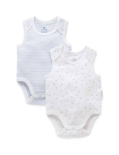 Purebaby Organic Cotton Bodysuit 2-Pack - Pale Blue Stripes & Soft Spots | Baby Essentials for Newborns & Infants | Perfect for Playtime, Daycare & Family Outings