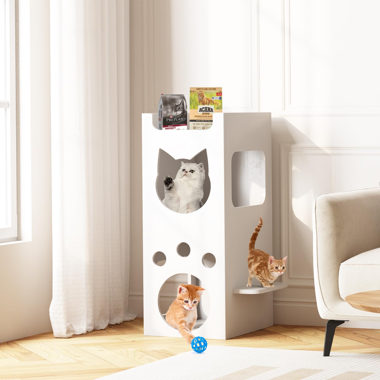 Dosker 2-Tier White Wooden Cat Litter Box Enclosure with Hidden Cat Bed - Indoor Cat House Furniture for Small Spaces, Pet Washroom & Cozy Condo (Perfect for Apartments & Multi-Cat Homes)