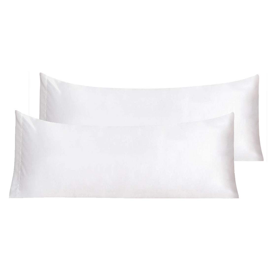 PiccoCasa 2-Piece Soft Silky Satin Body Pillow Cover Set - 20x54 Inches, White - Perfect for Bedding, Pregnancy Support & Lounging Comfort