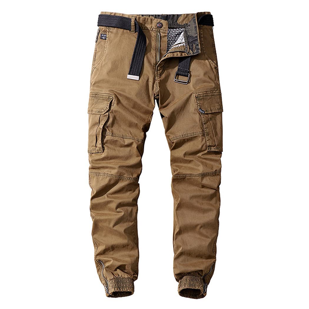 Men's Casual Cotton Cargo Pants - Elastic Waist Outdoor Hiking Tactical Sweatpants with Multiple Pockets | Military Style Combat Trousers for Adventure, Travel & Everyday Wear