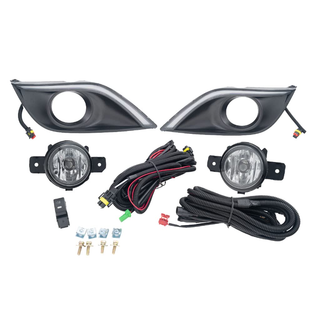 2015-2017 Nissan Versa LED Fog Light Assembly Kit - Left & Right Side with Bezel, Switch & Wiring Harness | Durable Replacement for Improved Night Driving Visibility