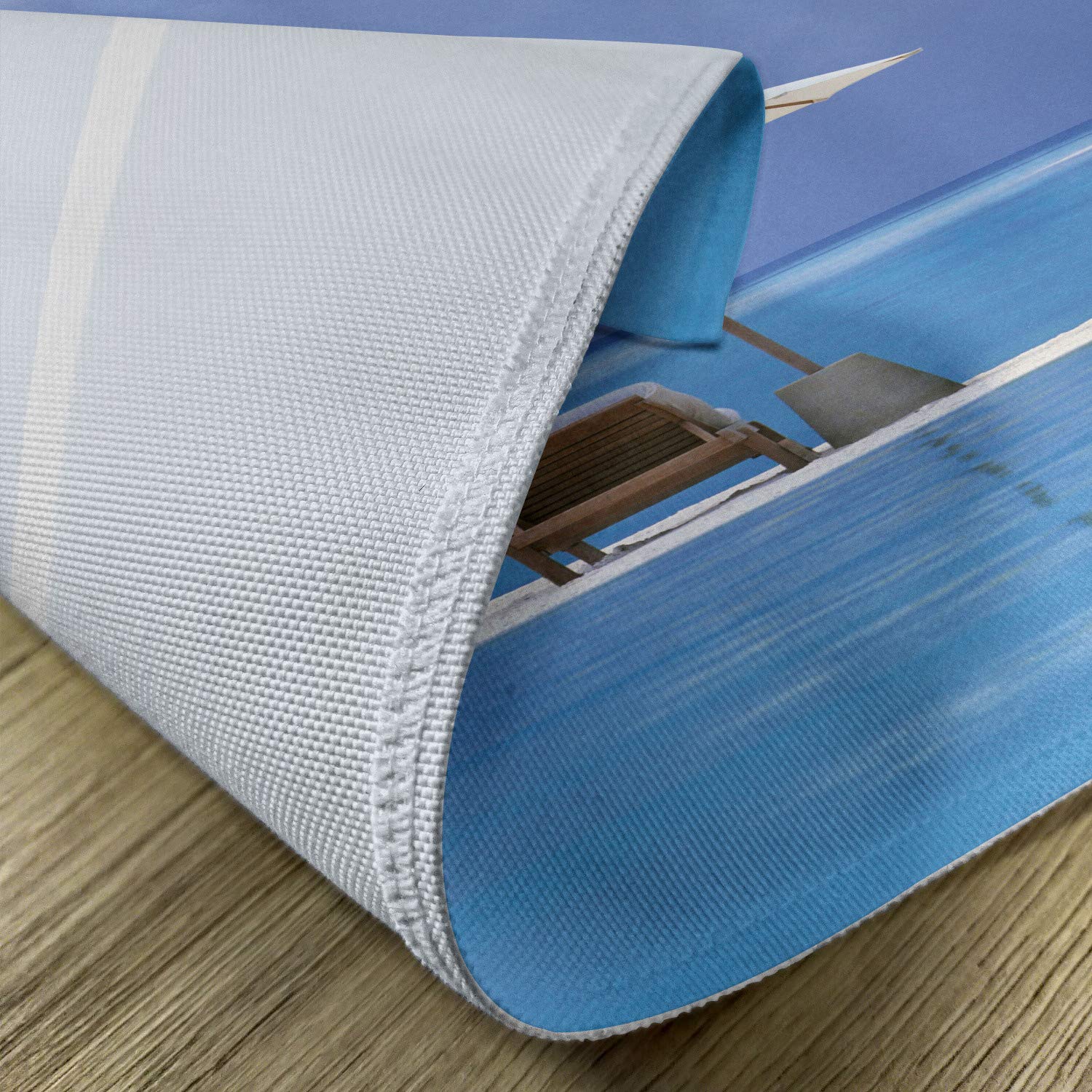 Ambesonne 4-Piece Seaside Placemats Set - Ocean Seascape with Beach Chairs & Umbrella Design - Washable Fabric Table Mats for Dining Room & Kitchen Decor in Blue & Beige - Perfect for Beach-Themed Parties, Summer Dining, and Coastal Home Decor