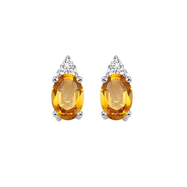 10KT White Gold Diamond (1/20CTW) & Citrine (5/8 CTW) Earrings - Elegant Dangle Earrings for Women, Perfect for Weddings, Parties & Special Occasions