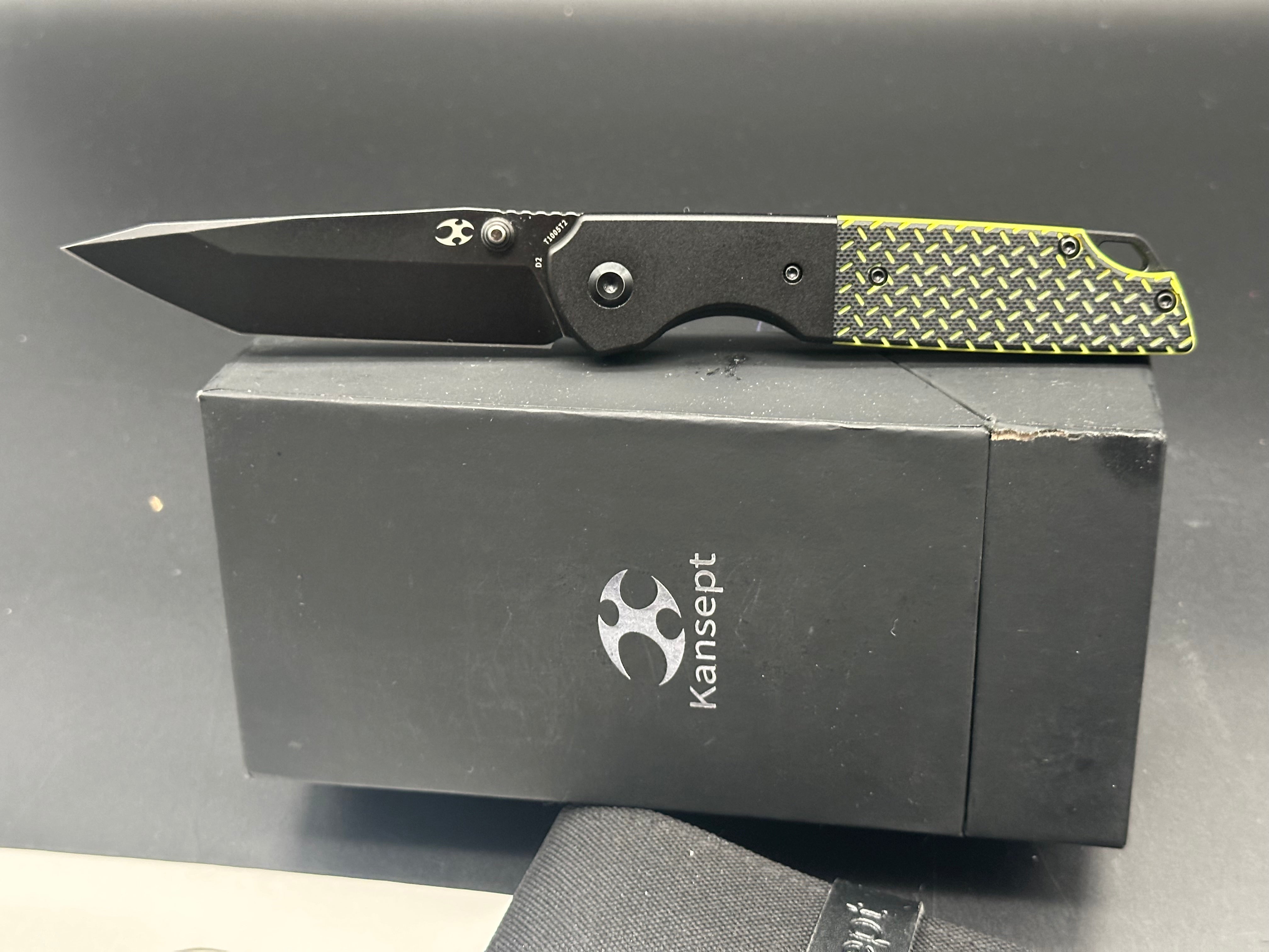 Kansept Warrior Tanto Liner Lock Folding Knife - Black/Green G10 Handle - EDC Tactical Pocket Knife for Outdoor Camping, Hiking & Survival