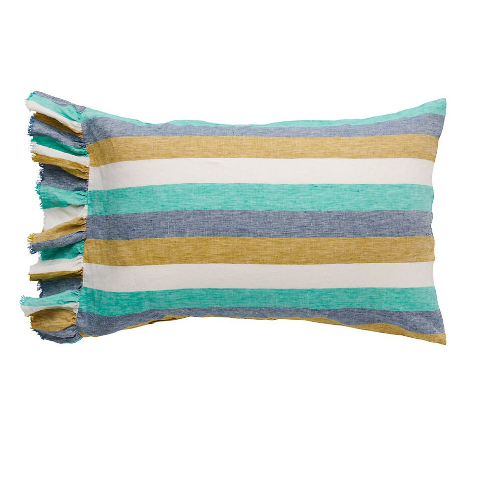 Lagoon Stripe Standard Ruffle Pillowcase Set - Soft Cotton Decorative Pillow Covers for Bedroom, Living Room & Home Decor - 2 Pack