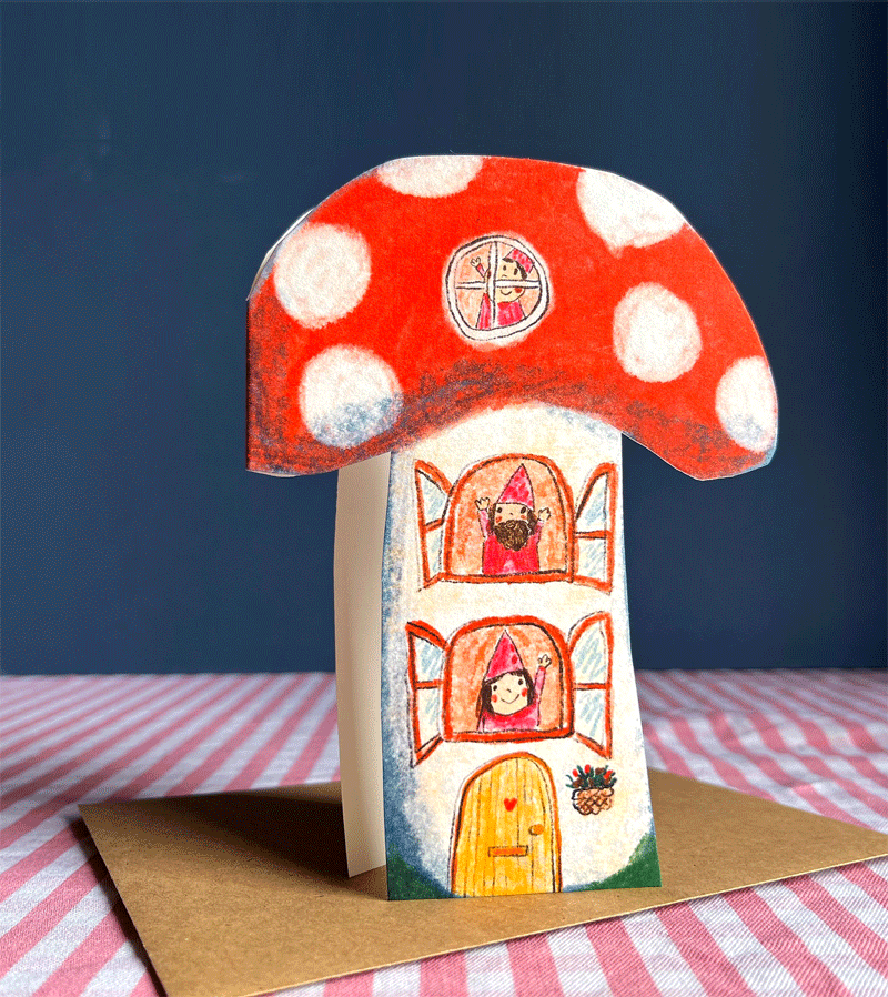 Laura Skilbeck Cutout Toadstool Dream Home Greeting Card - Whimsical Fairy House Design for Birthday, Housewarming & Special Occasions