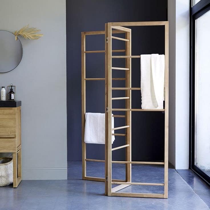 Multi-Tier Wooden Freestanding Towel Rack Stand with Shelf - Bathroom, Bedroom, Gym & Kitchen Hand Towel Holder | Space-Saving Ladder Design for Home & Spa Use