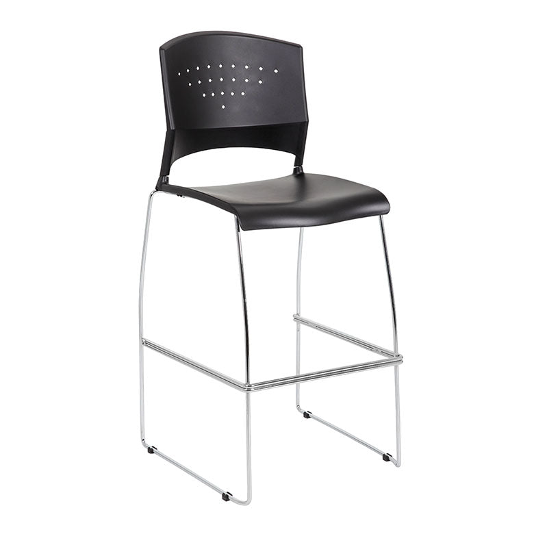 Premium Boss Black Stackable Stool Set of 2 - Chrome Metal Frame Bar Stools for Kitchen Island, Breakfast Nook & Home Decor - Modern Dining & Bar Height Seating - Model B16400 BK 2
