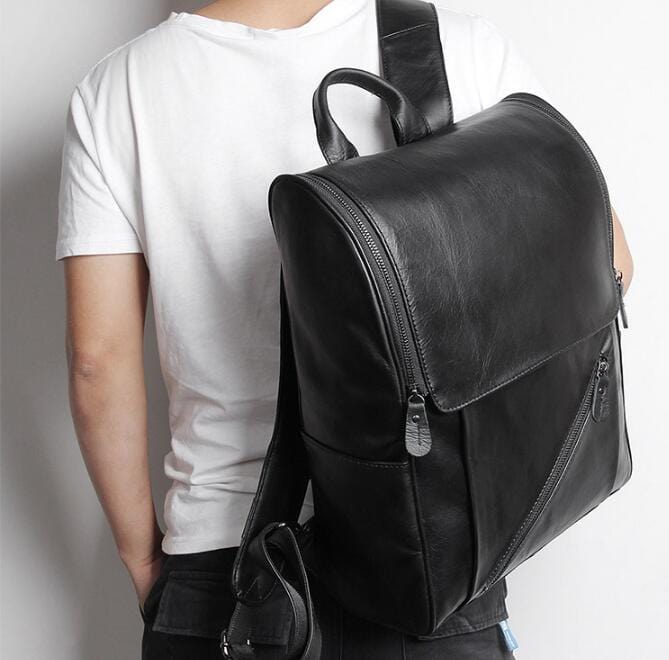 Premium Black Leather Backpack for Men & Women - Stylish Designer Laptop Bag for Work, Travel & College | Durable & Water-Resistant
