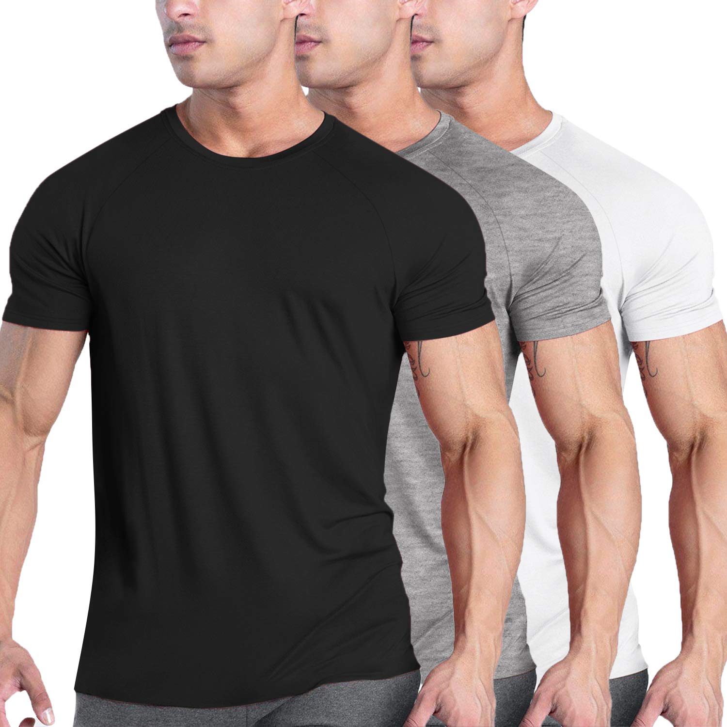 COOFANDY Men's 3 Pack Workout T-Shirts - Moisture Wicking Short Sleeve Gym Shirts for Bodybuilding & Fitness | Breathable Muscle Tees for Training, Running & Active Lifestyle