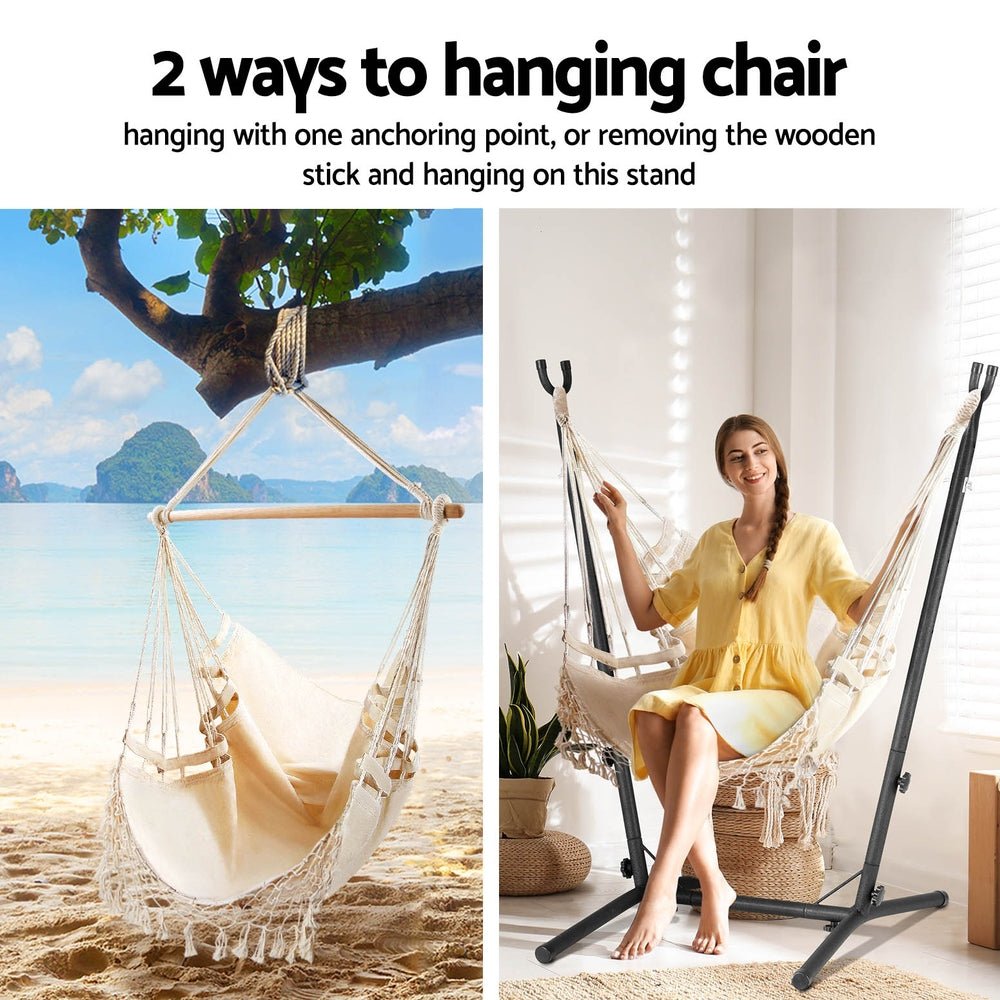 Comfortable Hammock Chair with Stand for Outdoor Camping, Backyard Relaxation & Patio Lounging - Cream Color Hanging Swing Seat