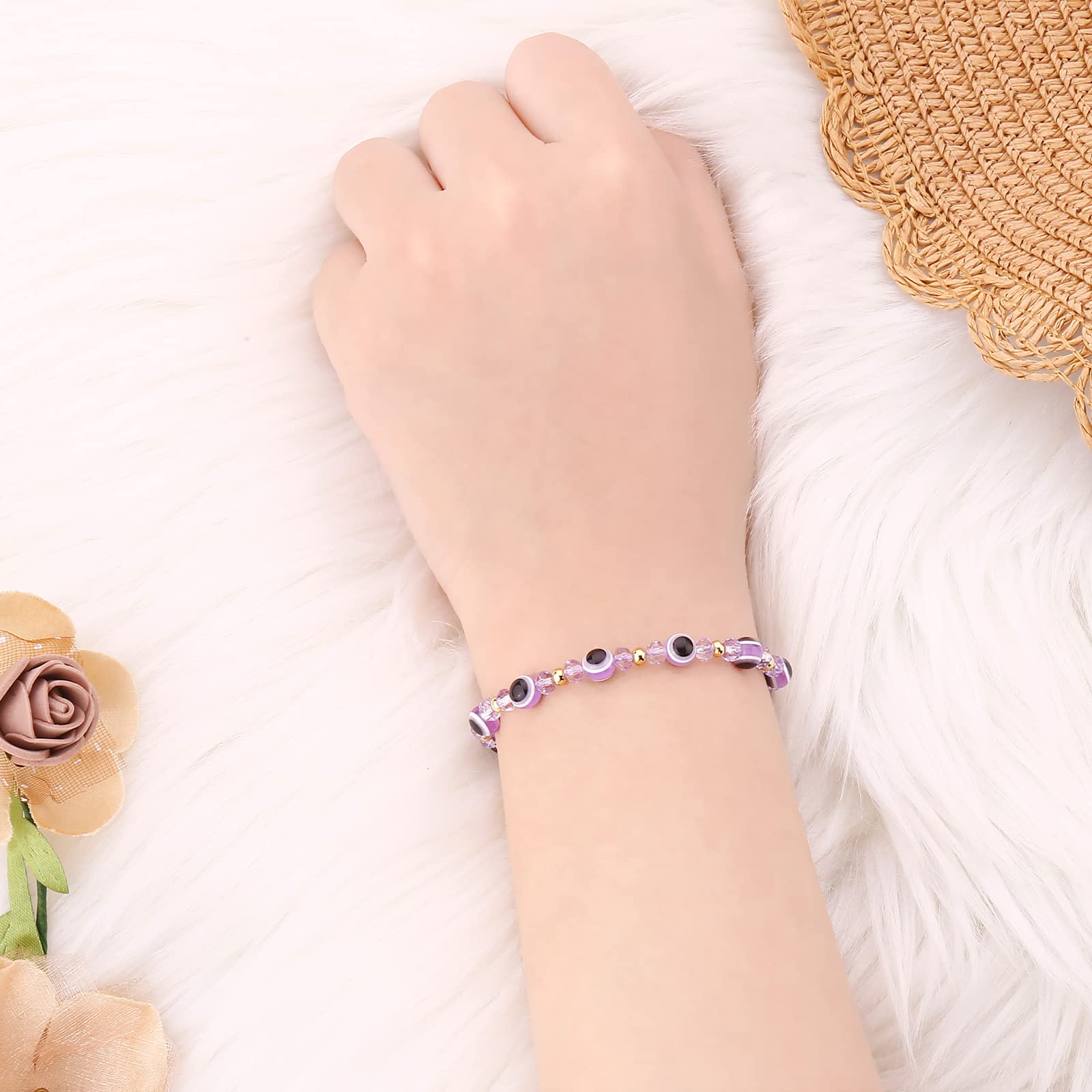 Evil Eye Bracelet for Women - Adjustable Protection Jewelry with Blue & Red String - Mal De Ojo Bracelet for Teens & Adults - Perfect for Spiritual Protection & Fashion Accessories (Purple)