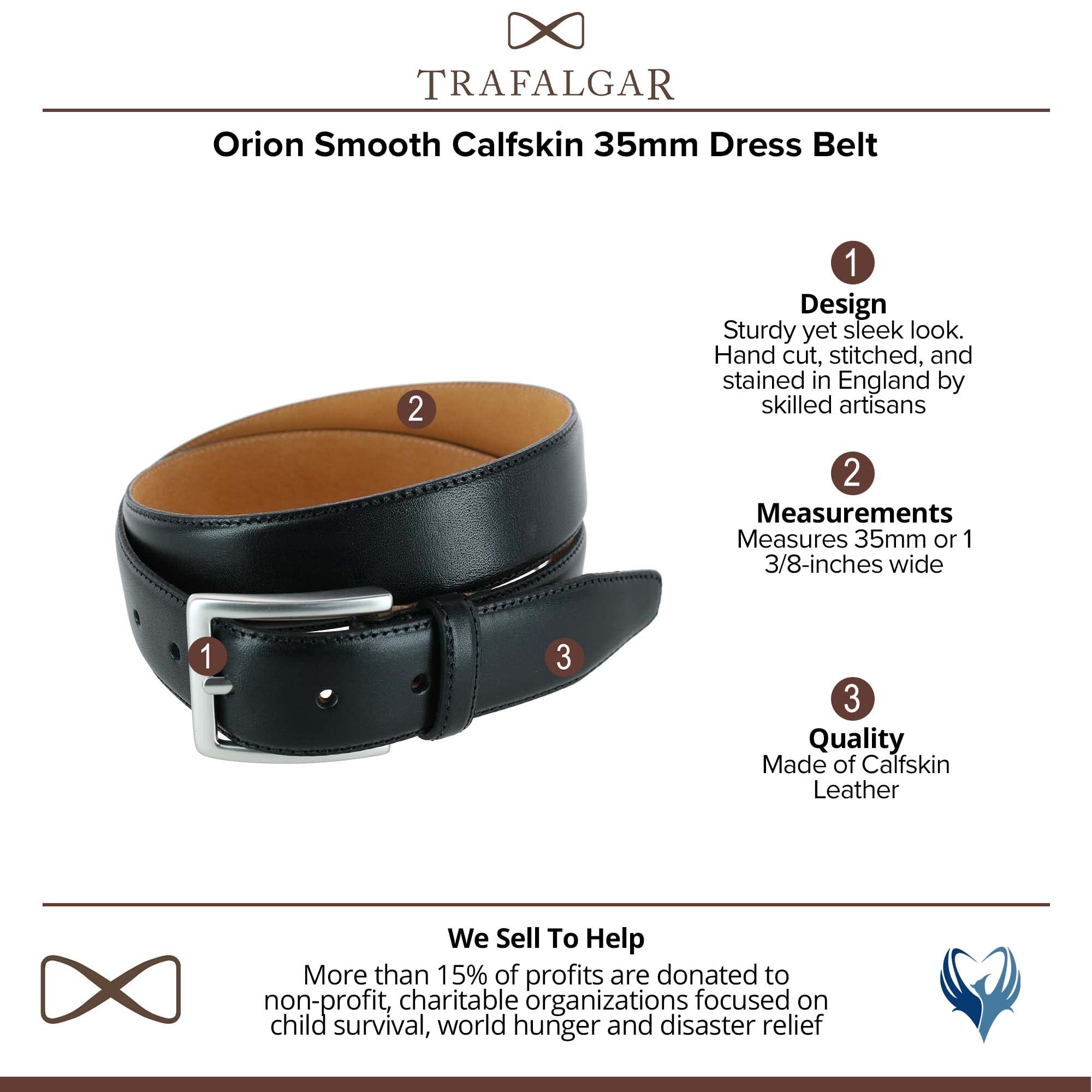 Trafalgar Men's Calfskin Dress Belt - 1 3/8 Inch (35mm) Wide Genuine Leather Formal Belt for Business & Office Wear - The Orion Collection
